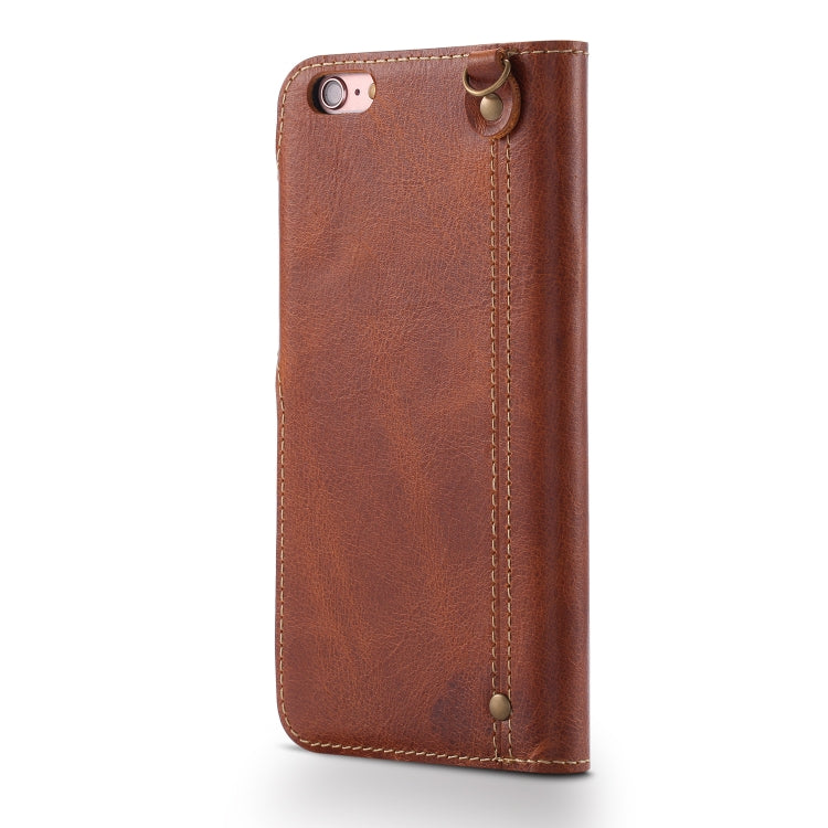 For iPhone 6 Plus / 6s Plus Denior Oil Wax Cowhide Magnetic Button Horizontal Flip Leather Case with Card Slots & Wallet