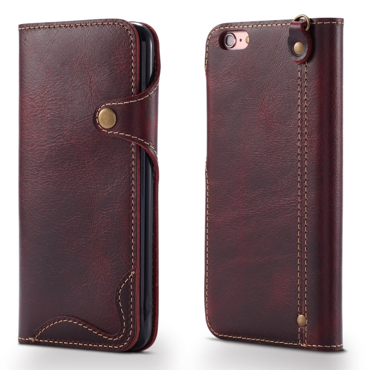 For iPhone 6 Plus / 6s Plus Denior Oil Wax Cowhide Magnetic Button Horizontal Flip Leather Case with Card Slots & Wallet