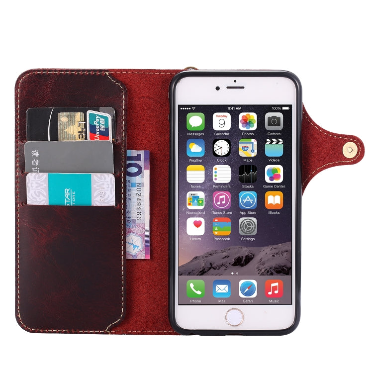 For iPhone 6 Plus / 6s Plus Denior Oil Wax Cowhide Magnetic Button Horizontal Flip Leather Case with Card Slots & Wallet