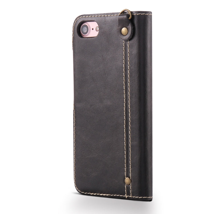 For iPhone 7 / 8 Denior Oil Wax Cowhide Magnetic Button Horizontal Flip Leather Case with Card Slots & Wallet