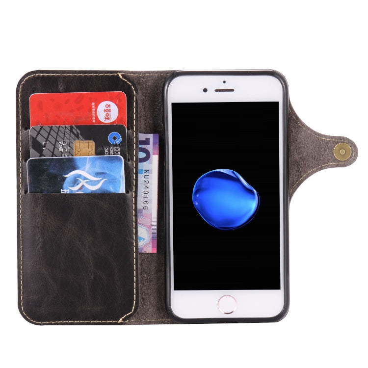 For iPhone 7 / 8 Denior Oil Wax Cowhide Magnetic Button Horizontal Flip Leather Case with Card Slots & Wallet