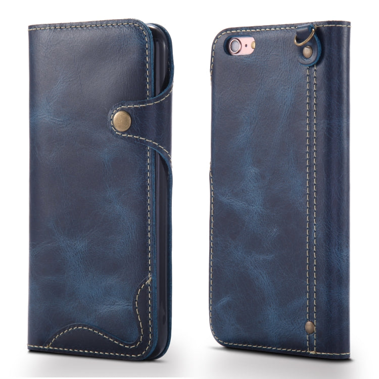 For iPhone 7 / 8 Denior Oil Wax Cowhide Magnetic Button Horizontal Flip Leather Case with Card Slots & Wallet