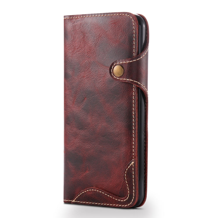 For iPhone 7 / 8 Denior Oil Wax Cowhide Magnetic Button Horizontal Flip Leather Case with Card Slots & Wallet