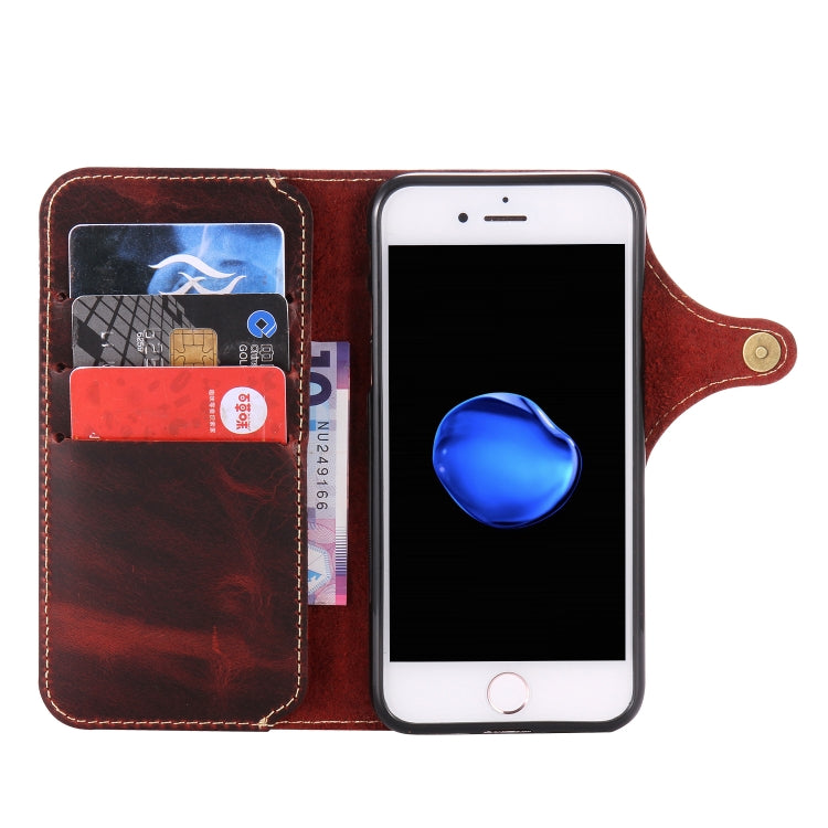 For iPhone 7 / 8 Denior Oil Wax Cowhide Magnetic Button Horizontal Flip Leather Case with Card Slots & Wallet