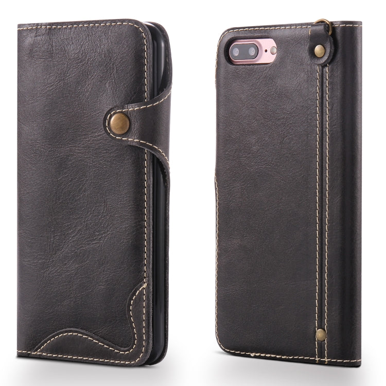 For iPhone 7 Plus / 8 Plus Denior Oil Wax Cowhide Magnetic Button Horizontal Flip Leather Case with Card Slots & Wallet