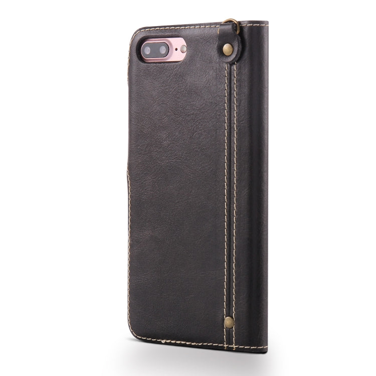 For iPhone 7 Plus / 8 Plus Denior Oil Wax Cowhide Magnetic Button Horizontal Flip Leather Case with Card Slots & Wallet