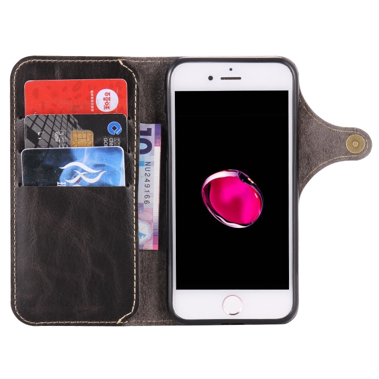 For iPhone 7 Plus / 8 Plus Denior Oil Wax Cowhide Magnetic Button Horizontal Flip Leather Case with Card Slots & Wallet