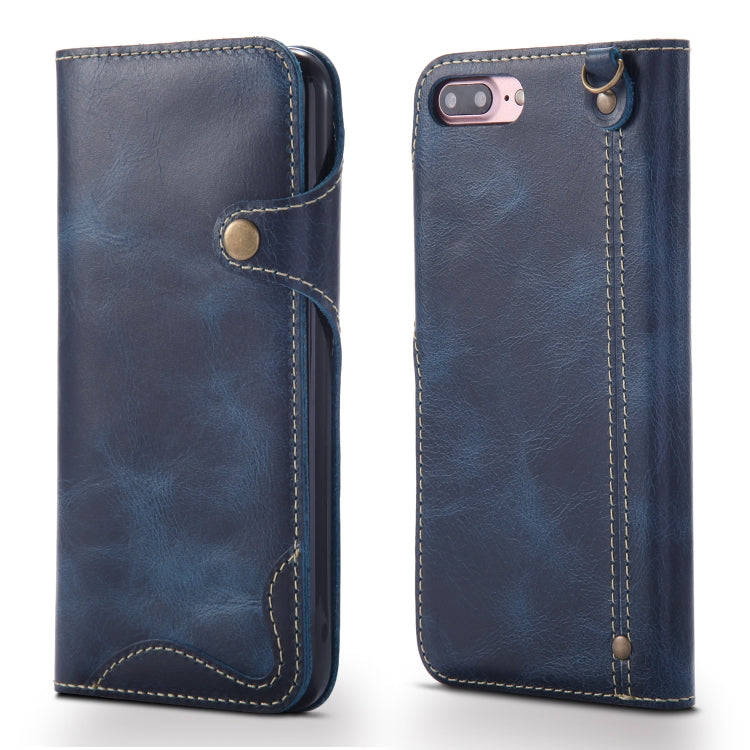 For iPhone 7 Plus / 8 Plus Denior Oil Wax Cowhide Magnetic Button Horizontal Flip Leather Case with Card Slots & Wallet