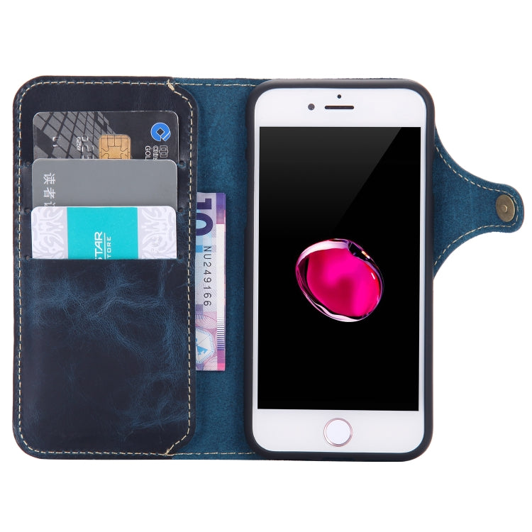 For iPhone 7 Plus / 8 Plus Denior Oil Wax Cowhide Magnetic Button Horizontal Flip Leather Case with Card Slots & Wallet