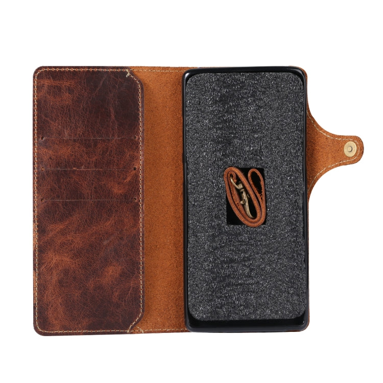 For iPhone 7 Plus / 8 Plus Denior Oil Wax Cowhide Magnetic Button Horizontal Flip Leather Case with Card Slots & Wallet