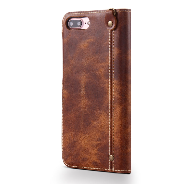 For iPhone 7 Plus / 8 Plus Denior Oil Wax Cowhide Magnetic Button Horizontal Flip Leather Case with Card Slots & Wallet