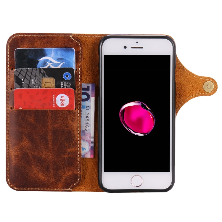 For iPhone 7 Plus / 8 Plus Denior Oil Wax Cowhide Magnetic Button Horizontal Flip Leather Case with Card Slots & Wallet