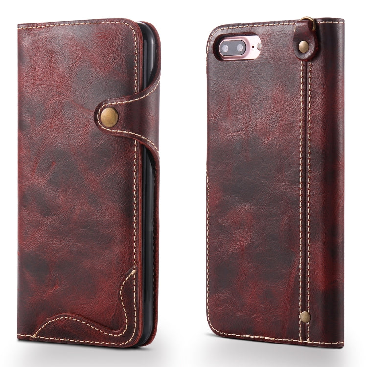 For iPhone 7 Plus / 8 Plus Denior Oil Wax Cowhide Magnetic Button Horizontal Flip Leather Case with Card Slots & Wallet
