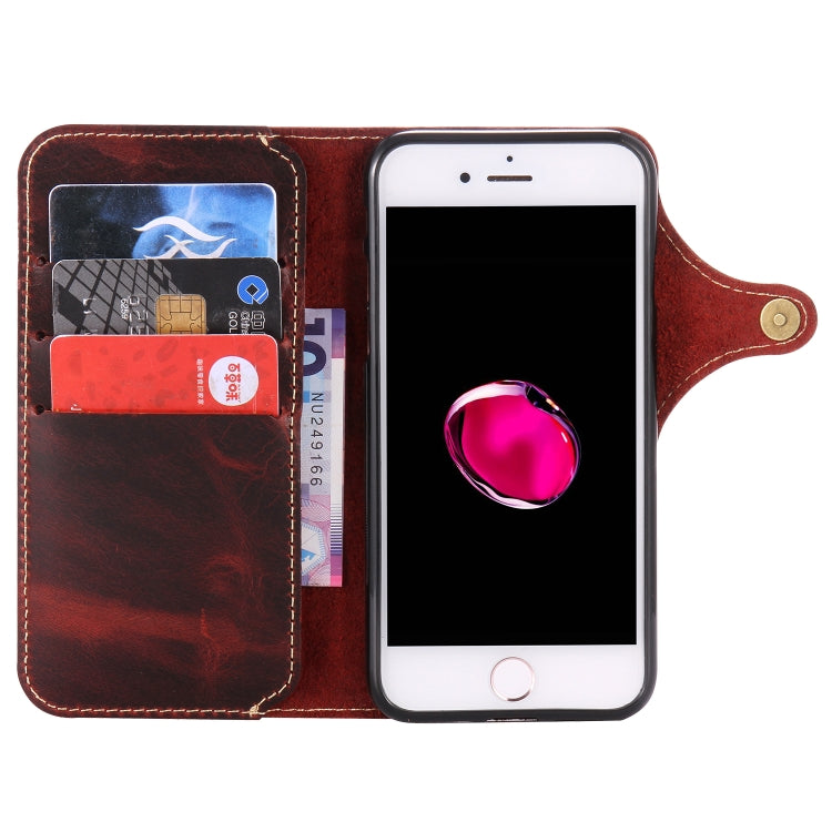 For iPhone 7 Plus / 8 Plus Denior Oil Wax Cowhide Magnetic Button Horizontal Flip Leather Case with Card Slots & Wallet