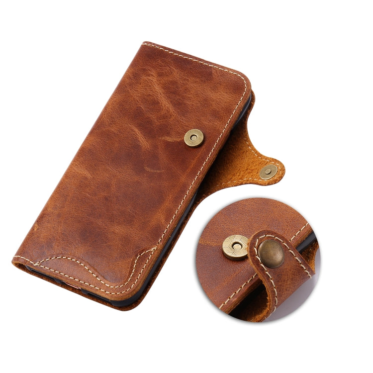 For iPhone 7 Plus / 8 Plus Denior Oil Wax Cowhide Magnetic Button Horizontal Flip Leather Case with Card Slots & Wallet
