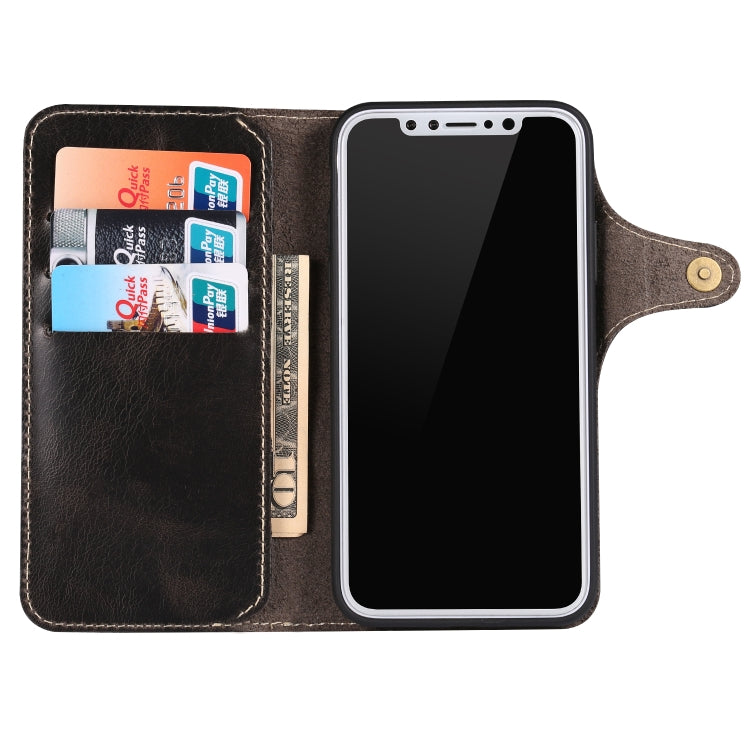For iPhone X / XS Denior Oil Wax Cowhide Magnetic Button Horizontal Flip Leather Case with Card Slots & Wallet