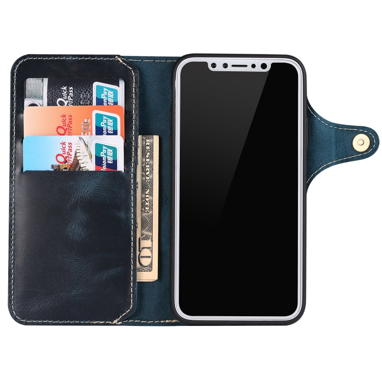 For iPhone X / XS Denior Oil Wax Cowhide Magnetic Button Horizontal Flip Leather Case with Card Slots & Wallet