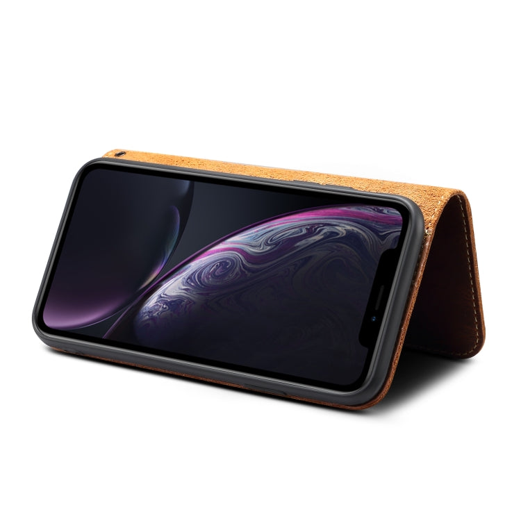 For iPhone X / XS Denior Oil Wax Cowhide Magnetic Button Horizontal Flip Leather Case with Card Slots & Wallet