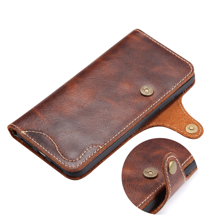 For iPhone X / XS Denior Oil Wax Cowhide Magnetic Button Horizontal Flip Leather Case with Card Slots & Wallet