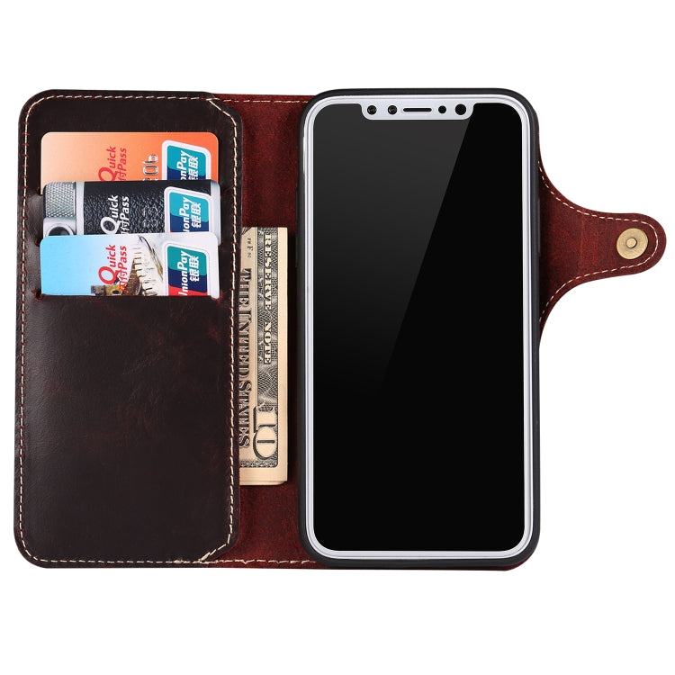 For iPhone X / XS Denior Oil Wax Cowhide Magnetic Button Horizontal Flip Leather Case with Card Slots & Wallet