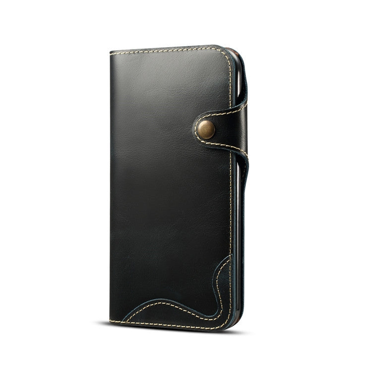 For iPhone XR Denior Oil Wax Cowhide Magnetic Button Horizontal Flip Leather Case with Card Slots & Wallet
