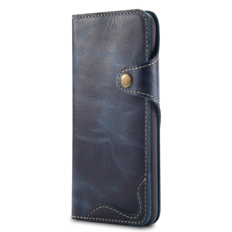 For iPhone XS Max Denior Oil Wax Cowhide Magnetic Button Horizontal Flip Leather Case with Card Slots & Wallet