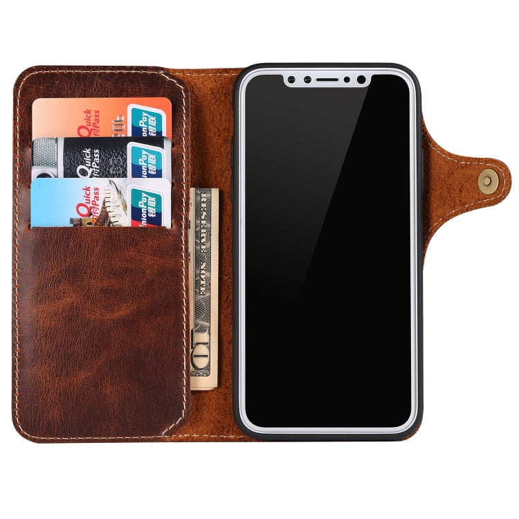 For iPhone XS Max Denior Oil Wax Cowhide Magnetic Button Horizontal Flip Leather Case with Card Slots & Wallet