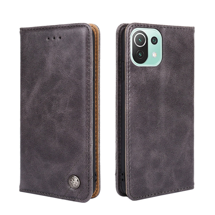 For Xiaomi Mi 11 Lite Non-Magnetic Retro Texture Leather Phone Case