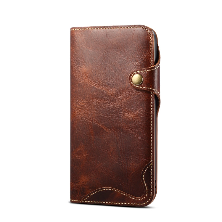 For iPhone 11 Denior Oil Wax Cowhide Magnetic Button Horizontal Flip Leather Case with Card Slots & Wallet