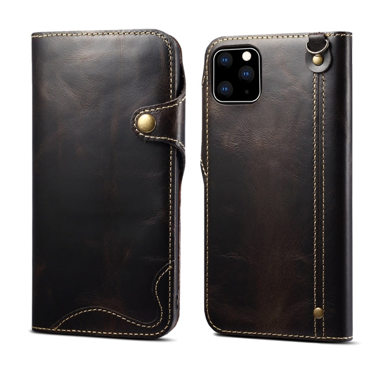 For iPhone 11 Pro Denior Oil Wax Cowhide Magnetic Button Horizontal Flip Leather Case with Card Slots & Wallet