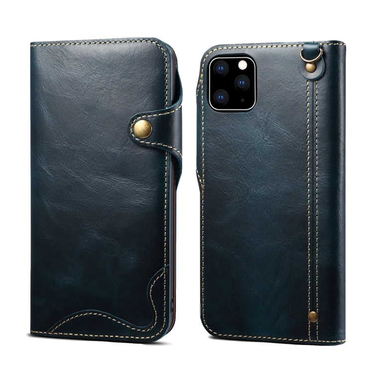 For iPhone 11 Pro Denior Oil Wax Cowhide Magnetic Button Horizontal Flip Leather Case with Card Slots & Wallet