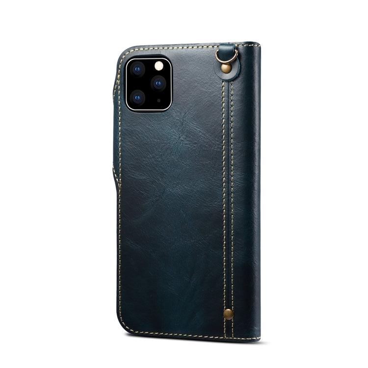 For iPhone 11 Pro Denior Oil Wax Cowhide Magnetic Button Horizontal Flip Leather Case with Card Slots & Wallet