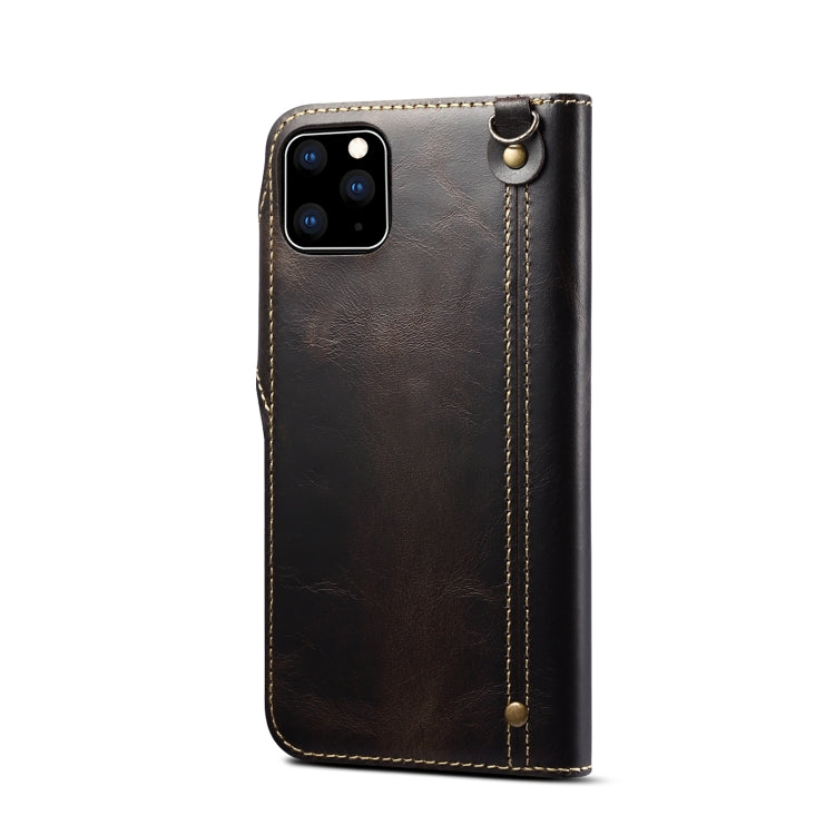 For iPhone 11 Pro Max Denior Oil Wax Cowhide Magnetic Button Horizontal Flip Leather Case with Card Slots & Wallet