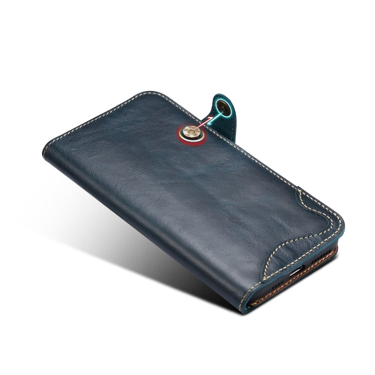 For iPhone 11 Pro Max Denior Oil Wax Cowhide Magnetic Button Horizontal Flip Leather Case with Card Slots & Wallet