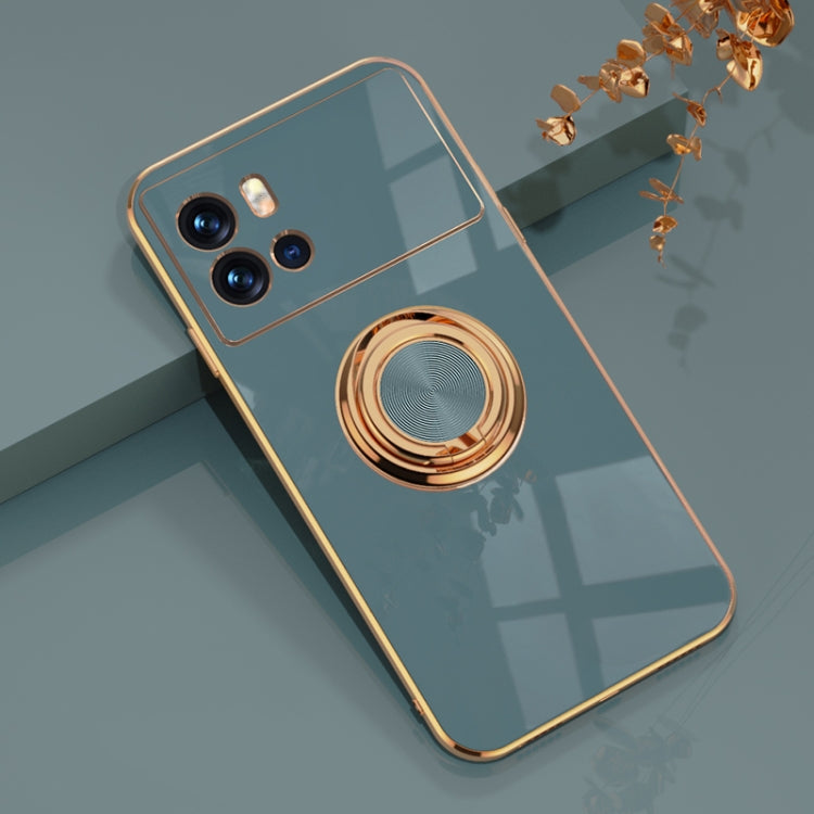 For vivo iQOO 9 6D Electroplating Full Coverage Silicone Phone Case with Magnetic Ring Holder