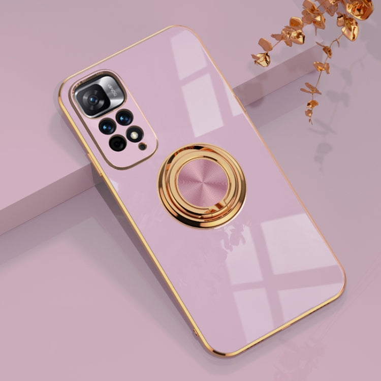 For Xiaomi Redmi Note 11 4G 6D Electroplating Full Coverage Silicone Phone Case with Magnetic Ring Holder