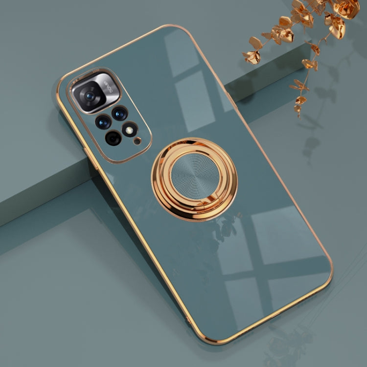For Xiaomi Redmi Note 11 4G 6D Electroplating Full Coverage Silicone Phone Case with Magnetic Ring Holder