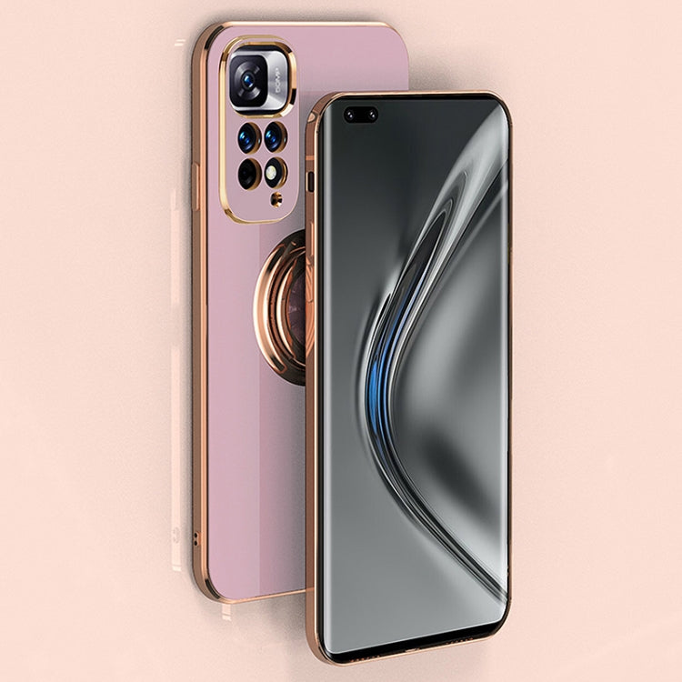For Xiaomi Redmi Note 11 4G 6D Electroplating Full Coverage Silicone Phone Case with Magnetic Ring Holder