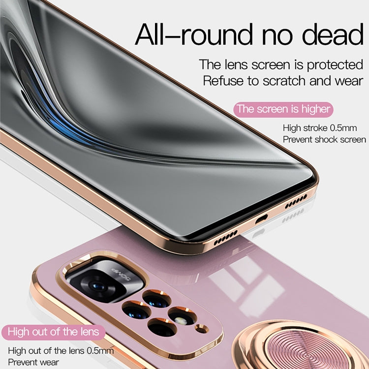 For Xiaomi Redmi Note 11 4G 6D Electroplating Full Coverage Silicone Phone Case with Magnetic Ring Holder