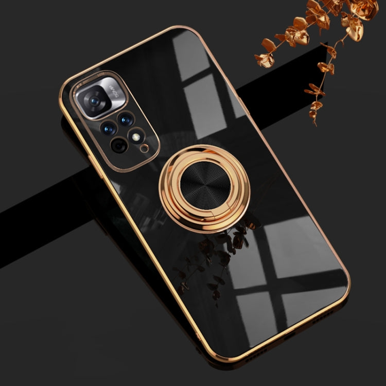 For Xiaomi Redmi Note 11 4G 6D Electroplating Full Coverage Silicone Phone Case with Magnetic Ring Holder