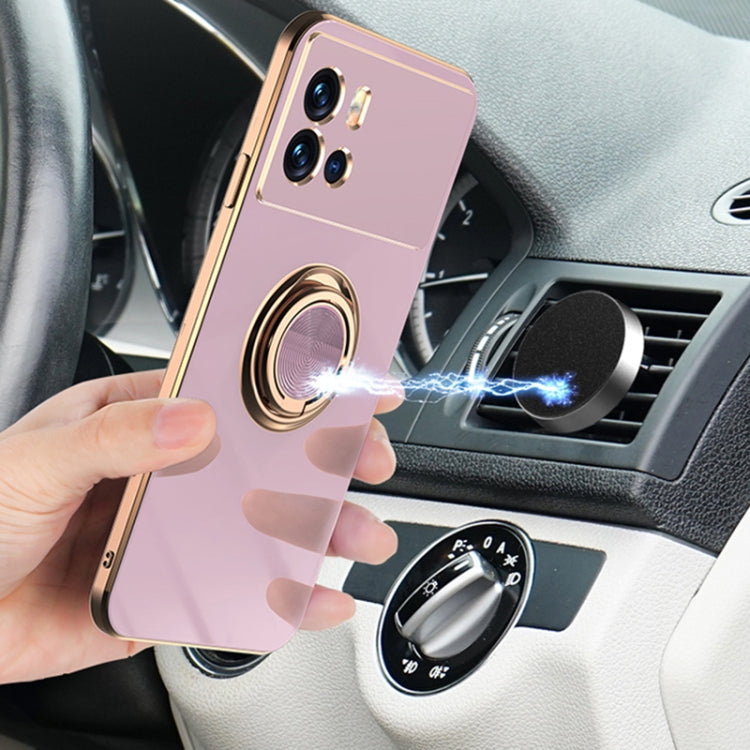 For vivo iQOO 9 Pro 6D Electroplating Full Coverage Silicone Phone Case with Magnetic Ring Holder