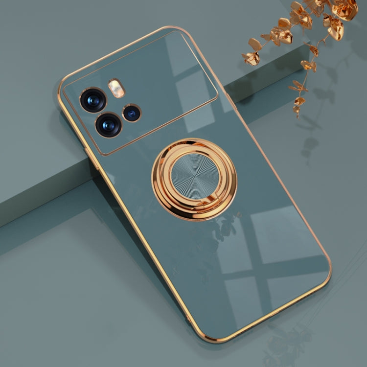For vivo iQOO 9 Pro 6D Electroplating Full Coverage Silicone Phone Case with Magnetic Ring Holder