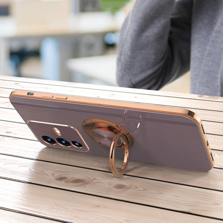 For vivo S12 Pro 6D Electroplating Full Coverage Silicone Phone Case with Magnetic Ring Holder