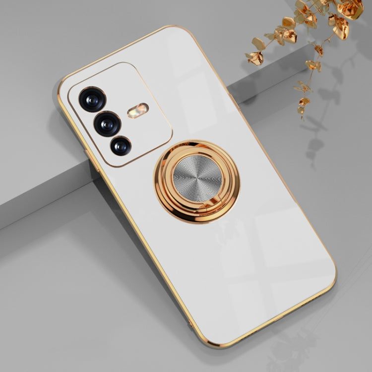 For vivo S12 Pro 6D Electroplating Full Coverage Silicone Phone Case with Magnetic Ring Holder