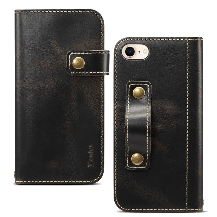 For iPhone 7 / 8 Denior Oil Wax Cowhide DK Magnetic Button Horizontal Flip Leather Case with Holder & Card Slots & Wallet
