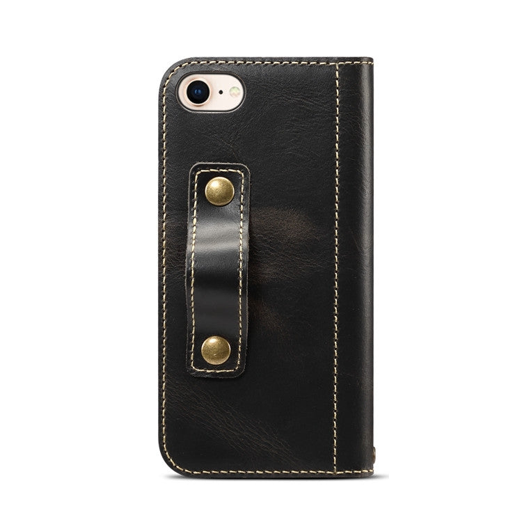 For iPhone 7 / 8 Denior Oil Wax Cowhide DK Magnetic Button Horizontal Flip Leather Case with Holder & Card Slots & Wallet
