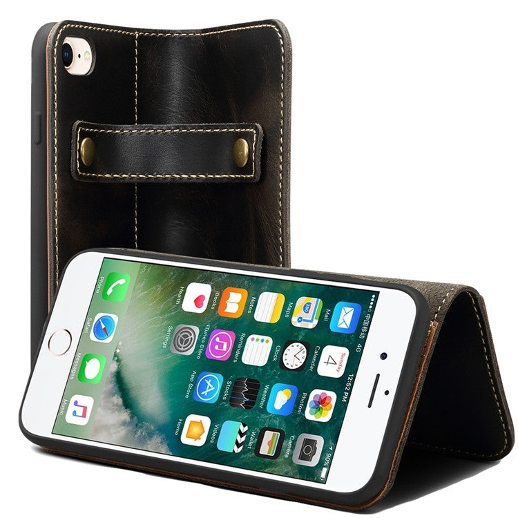 For iPhone 7 / 8 Denior Oil Wax Cowhide DK Magnetic Button Horizontal Flip Leather Case with Holder & Card Slots & Wallet