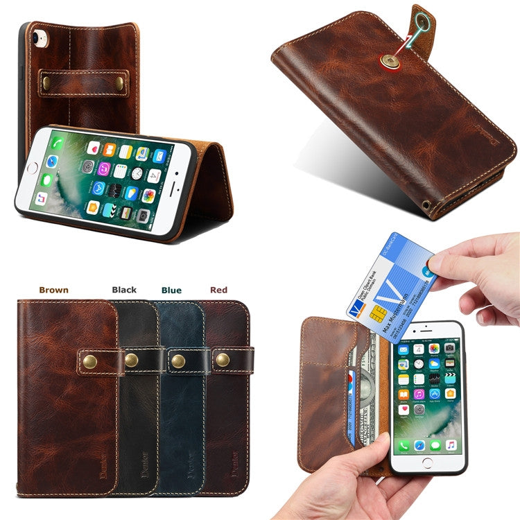 For iPhone 7 / 8 Denior Oil Wax Cowhide DK Magnetic Button Horizontal Flip Leather Case with Holder & Card Slots & Wallet