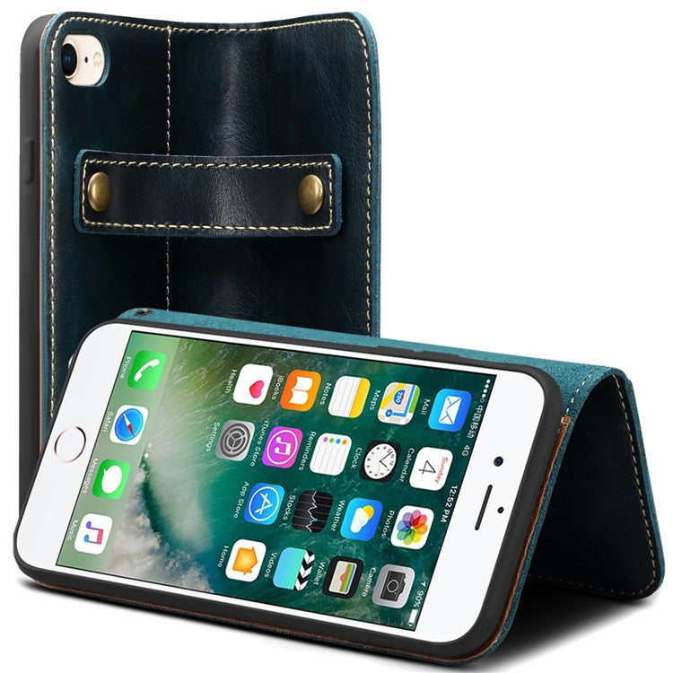 For iPhone 7 / 8 Denior Oil Wax Cowhide DK Magnetic Button Horizontal Flip Leather Case with Holder & Card Slots & Wallet