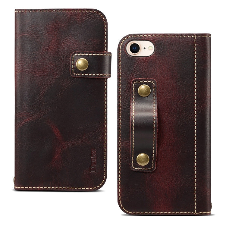 For iPhone 7 / 8 Denior Oil Wax Cowhide DK Magnetic Button Horizontal Flip Leather Case with Holder & Card Slots & Wallet